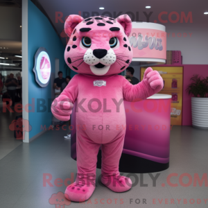 Maskotkarakter av en rosa...