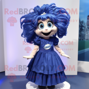 Navy Bracelet mascot costume character dressed with a Pleated Skirt and Hair clips