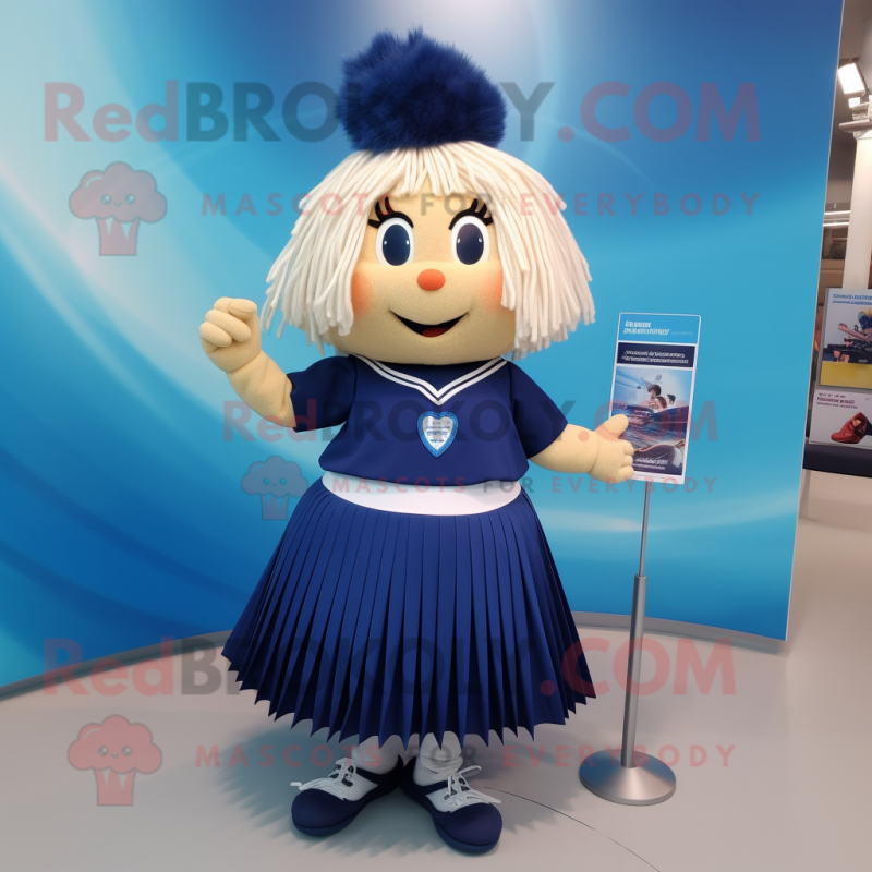 Navy Bracelet mascot costume character dressed with a Pleated Skirt and Hair clips Navy Bracelet mascot costume character dressed with a Pleated Skirt and Hair clips