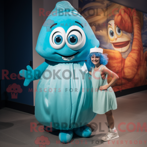 Maskot-karakter av en Cyan...
