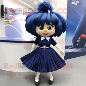 Navy Bracelet mascot costume character dressed with a Pleated Skirt and Hair clips