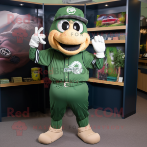 Forest Green Baseball Glove mascot costume character dressed with a Playsuit and Headbands