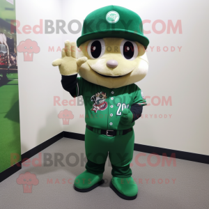 Forest Green Baseball Glove mascot costume character dressed with a Playsuit and Headbands