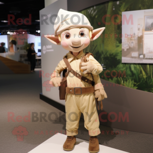 Beige Elf mascot costume character dressed with a Graphic Tee and Belts