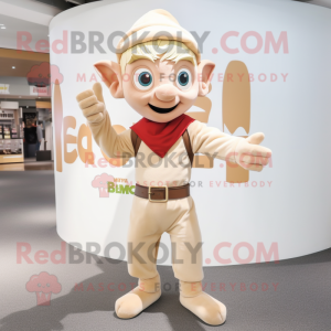 Beige Elf mascot costume character dressed with a Graphic Tee and Belts