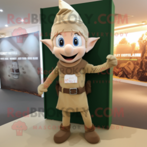 Beige Elf mascot costume character dressed with a Graphic Tee and Belts