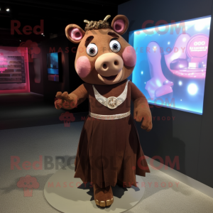 Brown Sow mascot costume character dressed with a Evening Gown and Anklets
