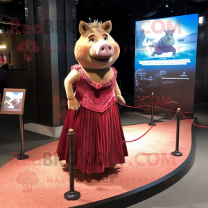 Brown Sow mascot costume character dressed with a Evening Gown and Anklets