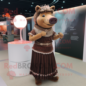 Brown Sow mascot costume character dressed with a Evening Gown and Anklets