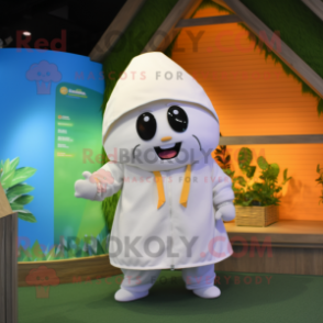 White Mango mascot costume character dressed with a Parka and Bracelets