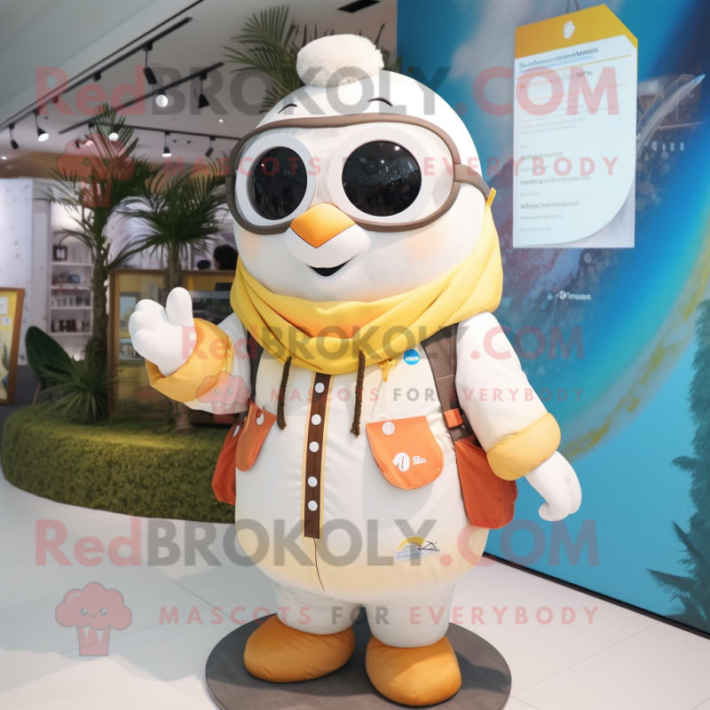 White Mango mascot costume character dressed with a Parka and Bracelets