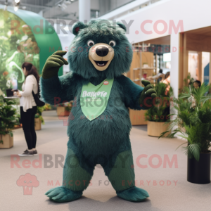 Forest Green Sloth Bear mascot costume character dressed with a Boyfriend Jeans and Tie pins
