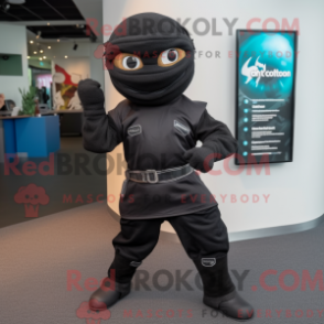 Característica de uma máscara ninja preta com colete e luer - Mascotes ninjas - REBROKO_414627 - RedBrokoly.com