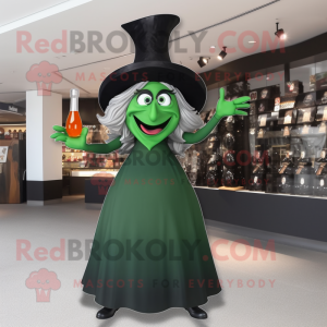 Olive Witch'S Hat mascot costume character dressed with a Cocktail Dress and Rings