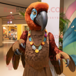 Brown Macaw mascot costume character dressed with a Blouse and Necklaces