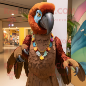 Brown Macaw mascot costume character dressed with a Blouse and Necklaces
