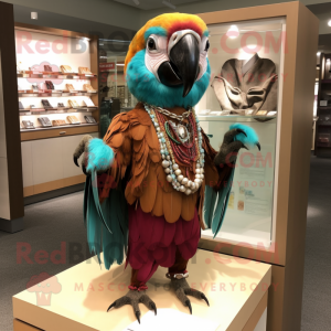 Brown Macaw mascot costume character dressed with a Blouse and Necklaces