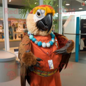 Brown Macaw mascot costume character dressed with a Blouse and Necklaces