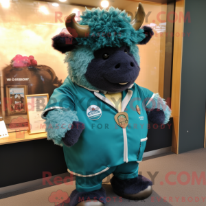 Maskotfigur af en Teal Beef...