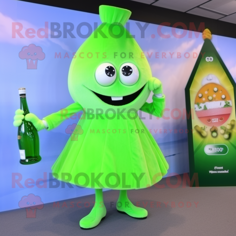 Lime Green Onion mascot costume character dressed with a Cocktail Dress and Digital watches