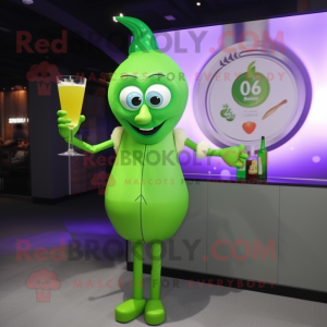 Lime Green Onion mascot costume character dressed with a Cocktail Dress and Digital watches
