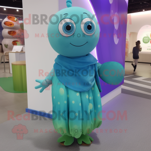 Cyan Plum mascot costume character dressed with a Cardigan and Anklets