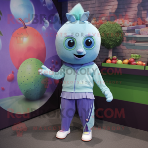 Cyan Plum mascot costume character dressed with a Cardigan and Anklets