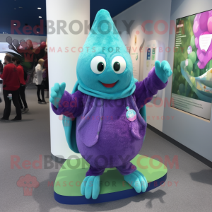Cyan Plum mascot costume character dressed with a Cardigan and Anklets