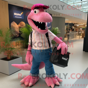Maskotkarakter av en rosa...