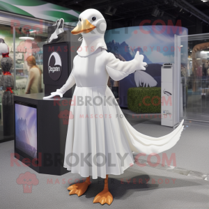 White Gull mascot costume character dressed with a Maxi Skirt and Foot pads