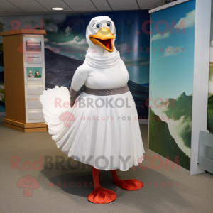 White Gull mascot costume character dressed with a Maxi Skirt and Foot pads