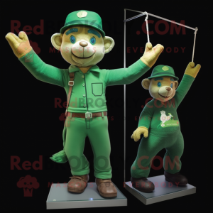 Green Trapeze Artist mascot costume character dressed with a Henley Tee and Berets