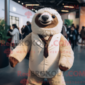 Fantasia de mascote de um bicho-preguiça bege com terno e cachecóis - Mascotes preguiça - REBROKO_415307 - RedBrokoly.com