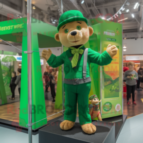 Green Trapeze Artist mascot costume character dressed with a Henley Tee and Berets