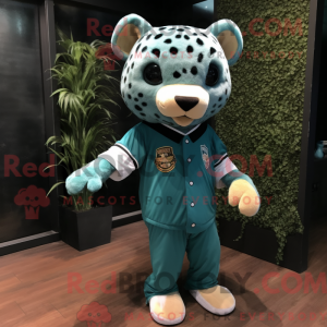 Maskot-karakter av en Teal...
