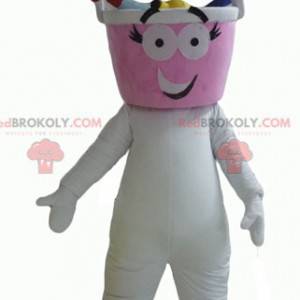 Maskot bílý sněhulák s hlavou ve tvaru kbelíku - Redbrokoly.com