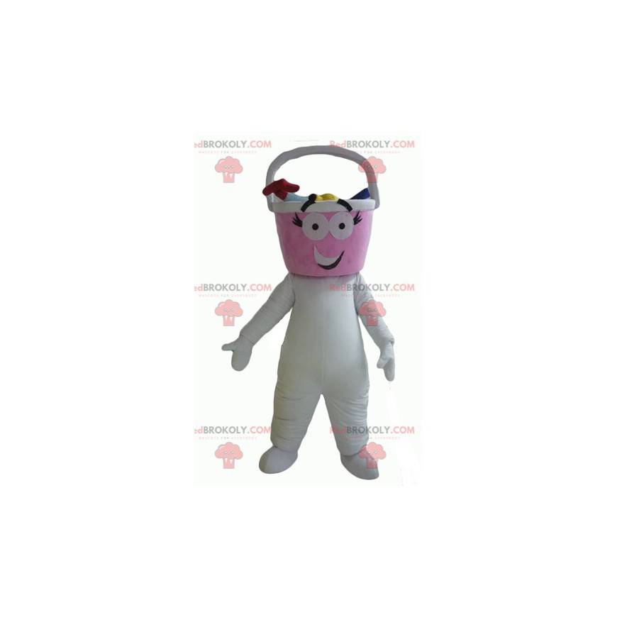 Maskot bílý sněhulák s hlavou ve tvaru kbelíku - Redbrokoly.com Maskot bílý sněhulák s hlavou ve tvaru kbelíku - Redbrokoly.com