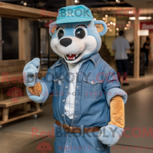 Maskotkarakter av en cyan...