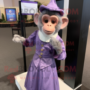 Lavender Capuchin Monkey mascot costume character dressed with a Dress and Cufflinks