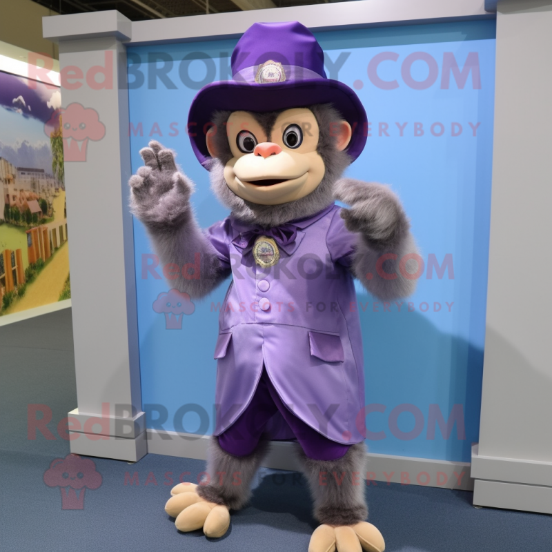 Lavender Capuchin Monkey mascot costume character dressed with a Dress and Cufflinks