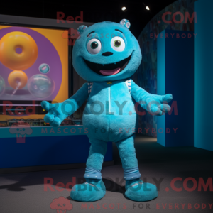 Maskotfigur av en Cyan Pho...