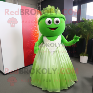 Lime Green Strawberry mascot costume character dressed with a Wedding Dress and Rings