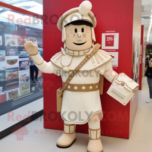 Cream Roman Soldier mascot costume character dressed with a Culottes and Briefcases