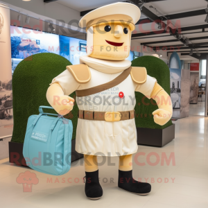 Cream Roman Soldier mascot costume character dressed with a Culottes and Briefcases