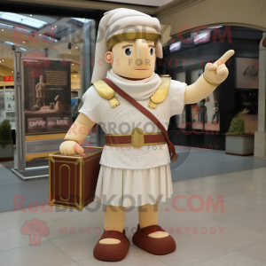 Cream Roman Soldier mascot costume character dressed with a Culottes and Briefcases