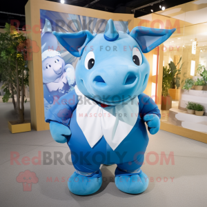 Blue Rhinoceros mascot costume character dressed with a Culottes and Wraps