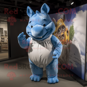 Blue Rhinoceros mascot costume character dressed with a Culottes and Wraps