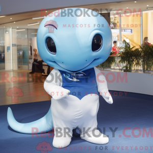 Maskot postava bílé modré...