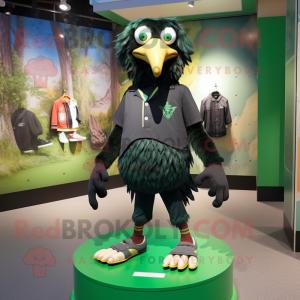 Forest Green Crow mascot costume character dressed with a Playsuit and Shoe laces