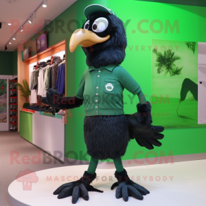 Forest Green Crow mascot costume character dressed with a Playsuit and Shoe laces